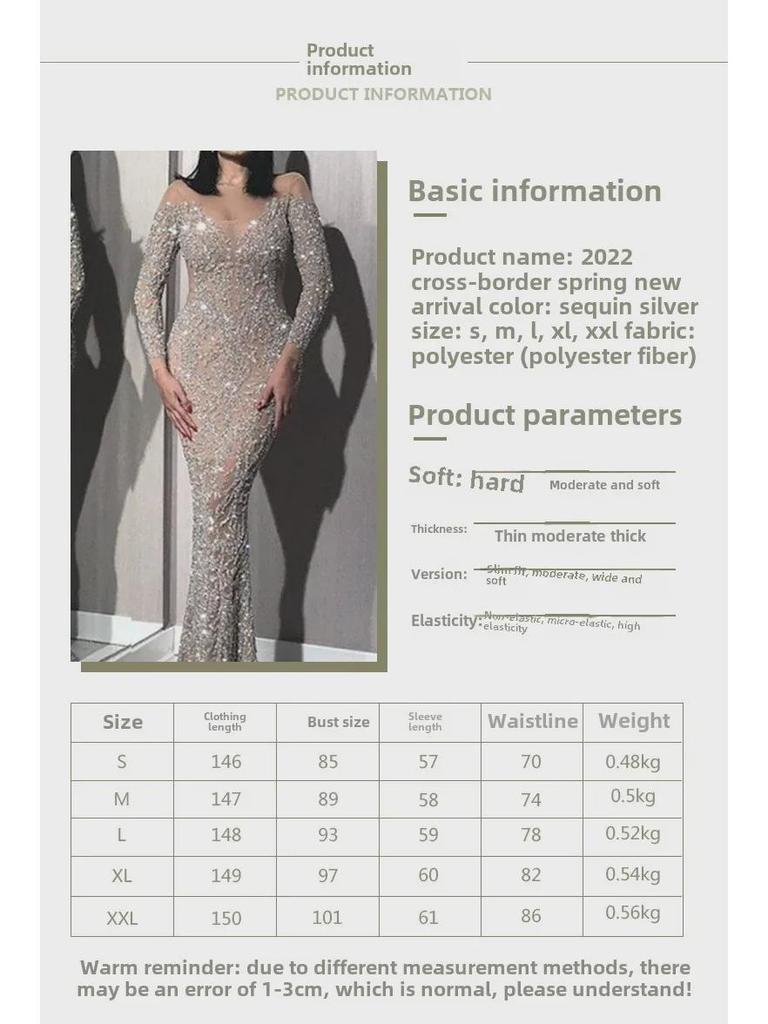 2025 Spring European & American Women's Hot Stamping Long-Sleeved Slim Evening Dress
