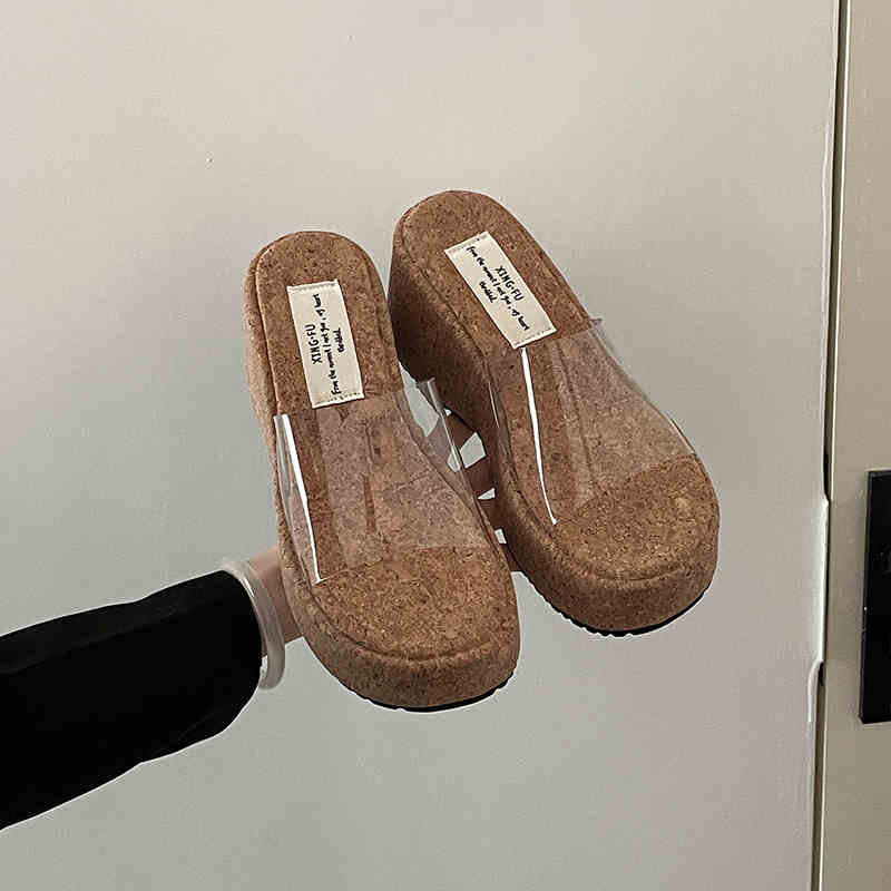 

Летние женские прозрачные ПВХ шлепанцы, лаконичные платформы на плоской подошве, слайды, женские уличные нарядные сандалии 35