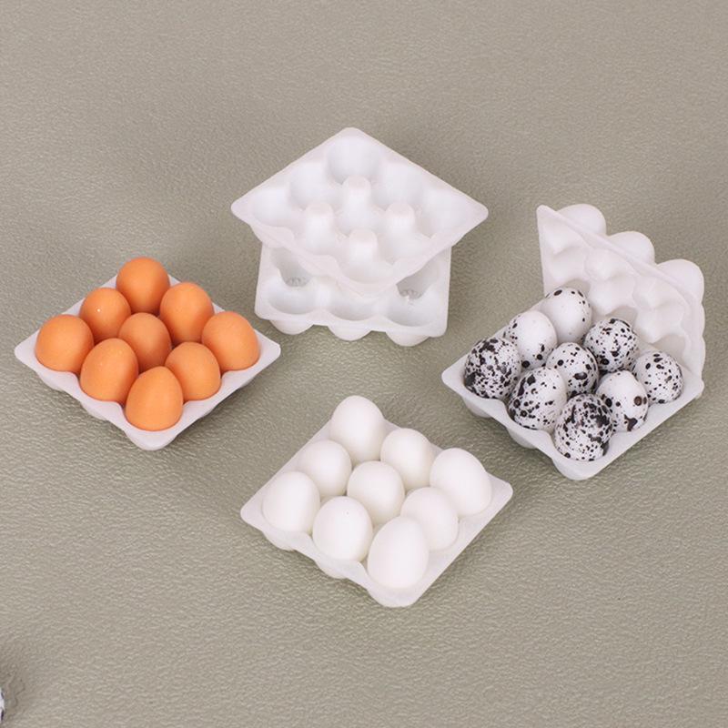 11-Piece Miniature Dollhouse Kitchen Food Set with Tray and Mini Eggs
