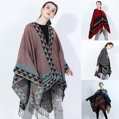 Baskılı Patchwork Kaşmir Dokunuşlu Şal Wrap Kadınlar için Açık Ön Günlük Şık Sıcak Panço Pelerin Oversize Kazaklar Yumuşak Hırka Çok Yönlü Şallar