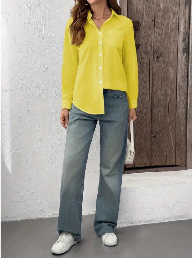 2025 Autumn Women's Casual Long Sleeve Pocket Shirt