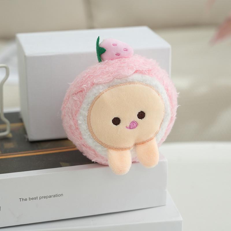 Adorable Cute Yellow Chicken Plush Toy Soft Strawberry Peach Bag Charm Doll