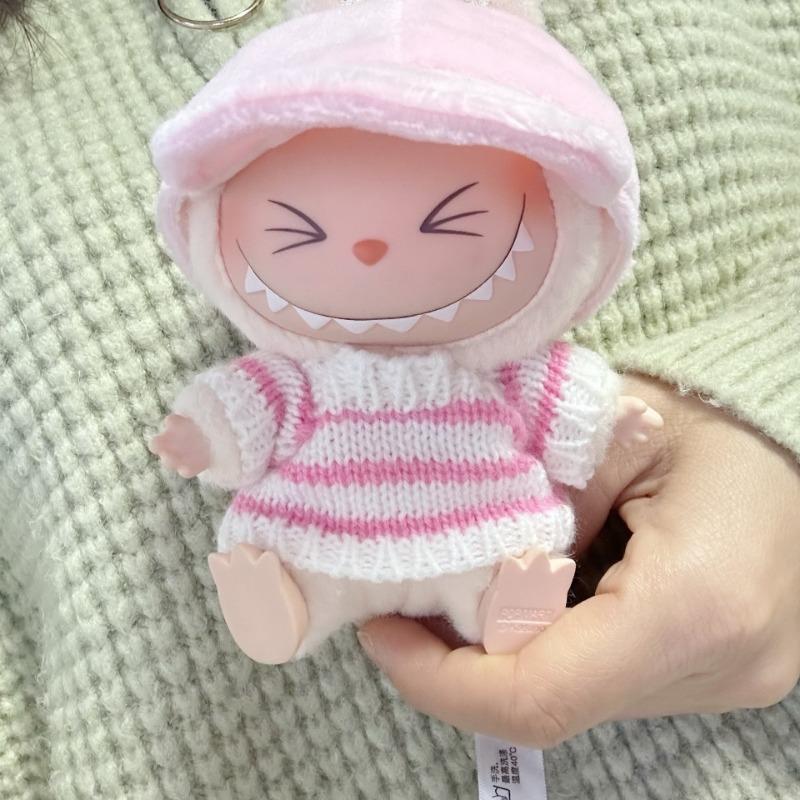 For 15-17CM LABUBU v1v2 doll clothes outfit striped series sweater autumn and winter clothes winter striped sweater hat set for bear hat tide