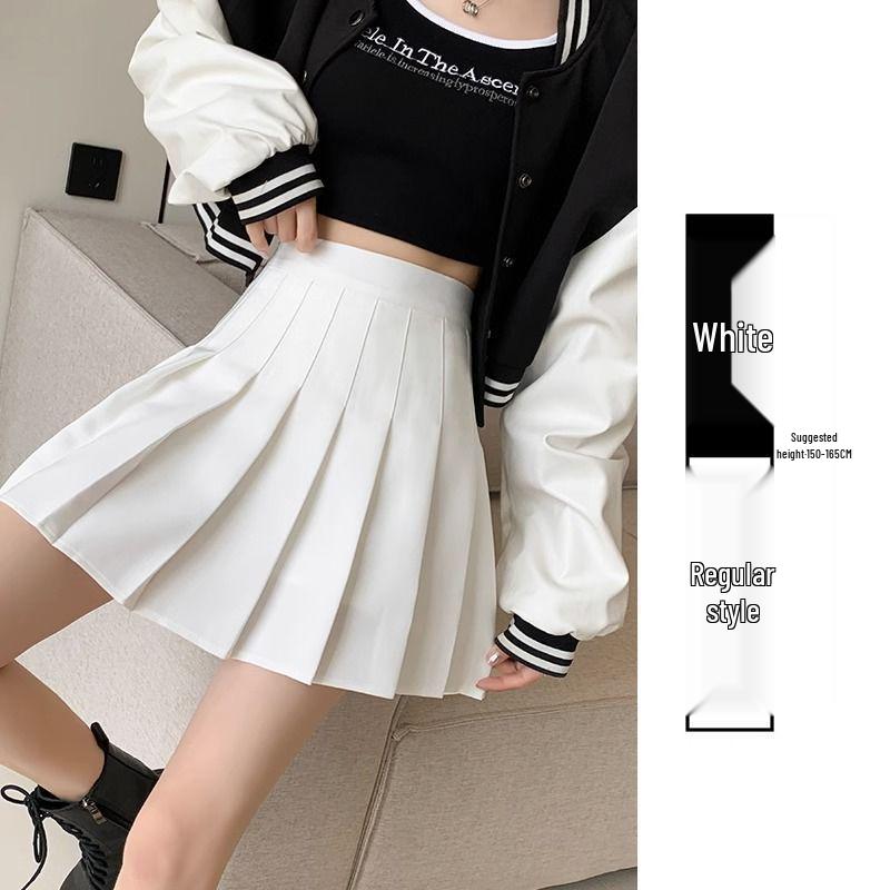 New 2024 Women's High Waist Black Pleated A-line Skirt - Short, Slimming, Summer to Autumn Style