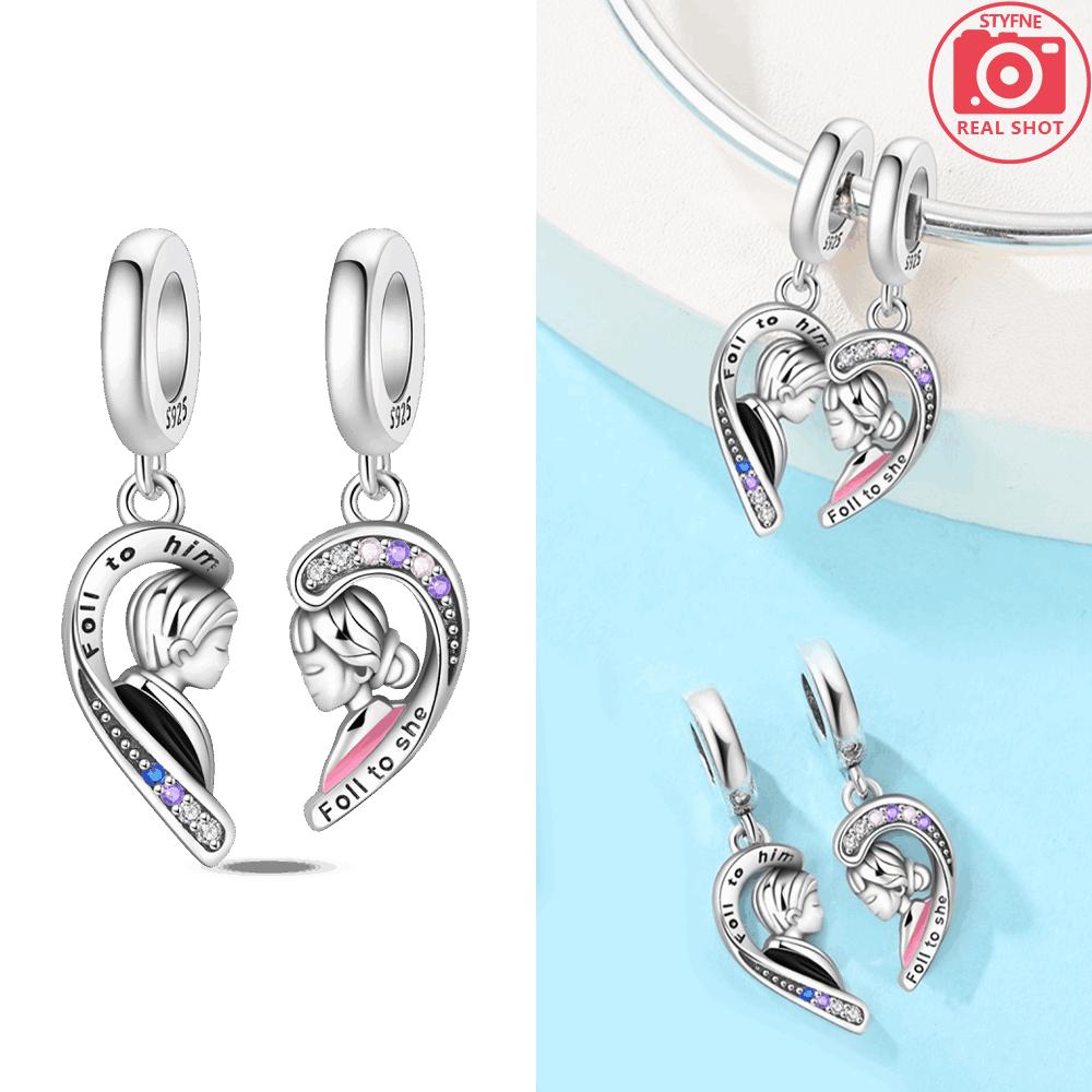 Original Copper Romantic Love Pendant Wings Pink Heart Butterfly Knot Beads Fit Bracelet Women Jewelry Diy Accessory Gift