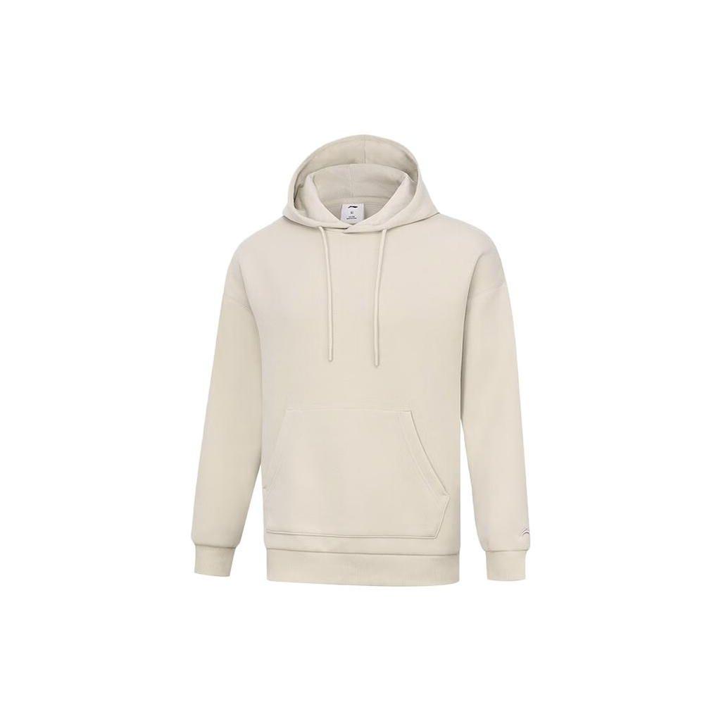 Li Ning Plain Hooded Pullover Sports Hoodie Men hoodies Oatmeal-Gray AWDT987-4