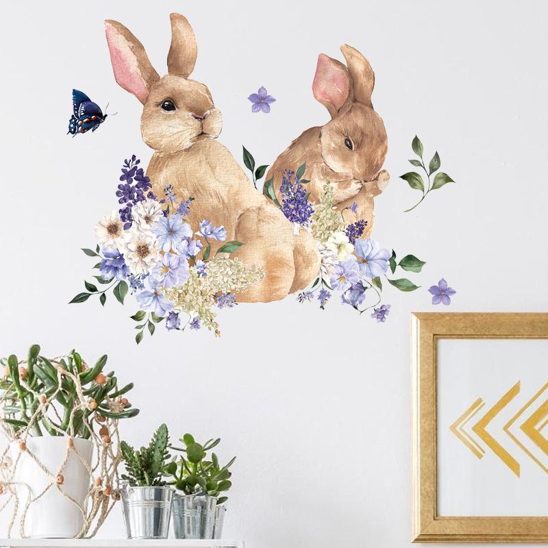 Cute Rabbits and Butterflies Wall Sticker for Bedroom Living Room Entryway Makeover Self-Adhesive Removable Home Decor