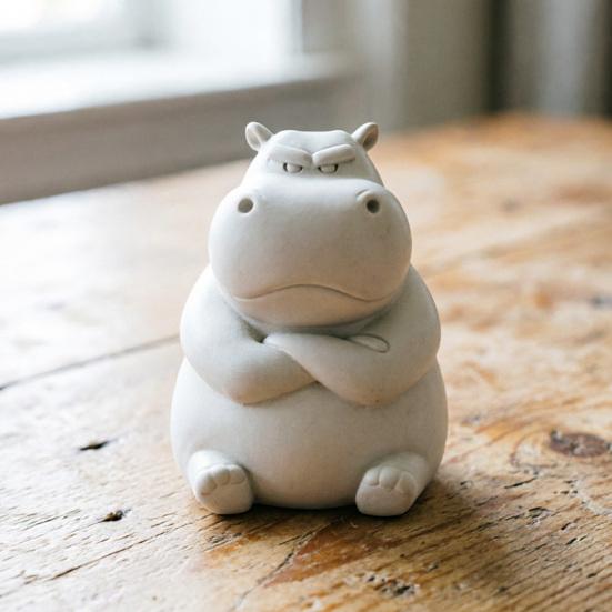 3D Printed Angry Little Hippo Figurine, Cute Mini Hippopotamus Statue, Funny Collectible Animal Ornament for Home Living Room, Office Desktop Decor