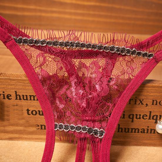2ks dámské erotické tanga s nízkým pasem krajka s umělými perlami Dekor Otevřená tanga G-string
