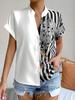 Damen Sommer Color Block Floral Knopf Strickjacke Hemd