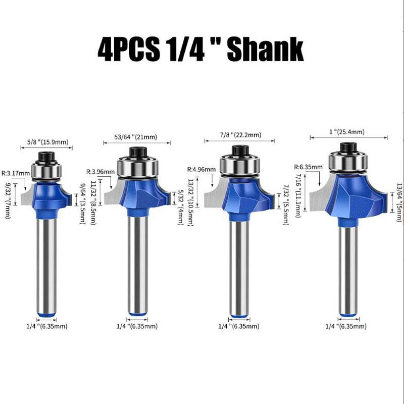 1/4 Inch Shank 6mm Shank Blue Roundover Router Bit Set Carbide Wood Router Bits for Woodworking