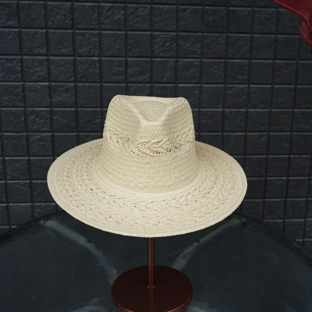 French Retro Beige Wheat Flower Woven Panama Jazz Top Hat For Men And Women Summer Sun Protection Shade Wide Brim Straw Hat