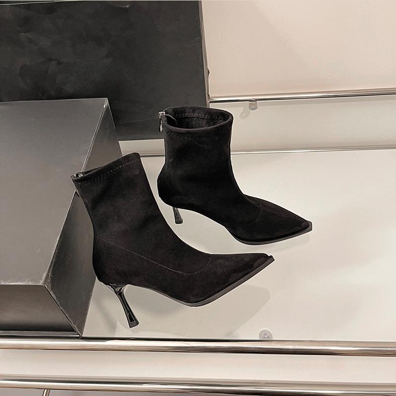 Pointed Toe Women's High Heel Ankle Boots Elegant Dancing Party Shoes 2026 New Spring Autumn Women's Stretch Slim Short Booties
