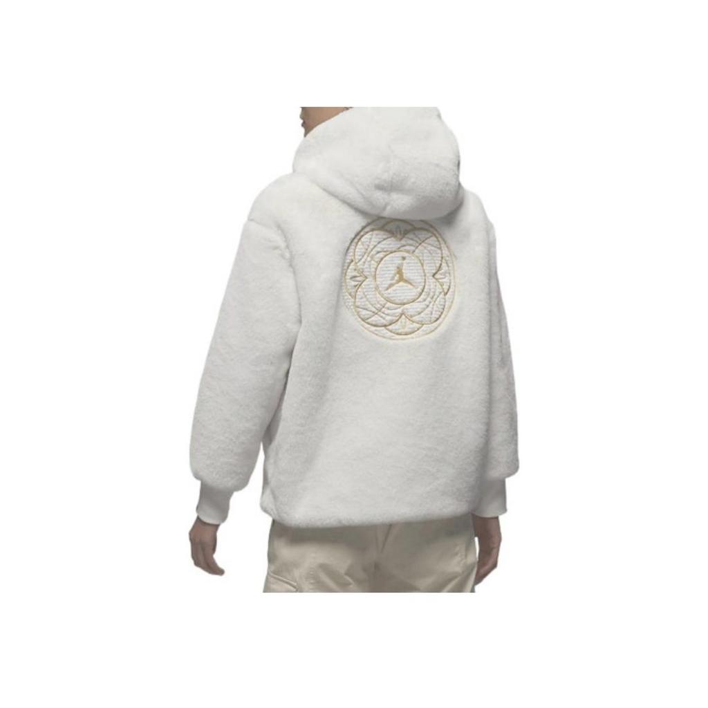Jordan CNY Series Logo Print Faux Fur Zip-Up Hoodie Jacket Women Jackets White FB1632-151