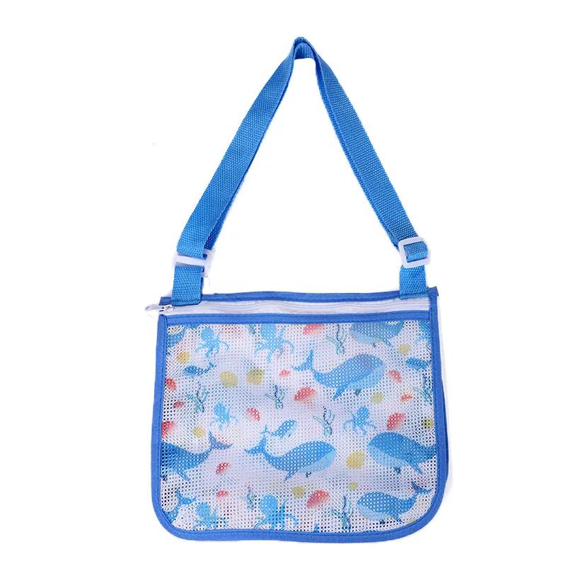 Mesh Beach Bag for Kids Toy Organizer Net Zipper Adjustable Shoulder Strap Storage Pouch Child Shell Collecting Bag Round Bucket