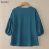 ZANZEA Women Casual Round Neck Solid Color 3/4 Sleeve Loose Blouse