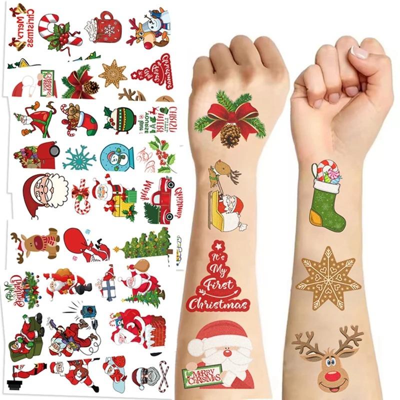 10pcs Christmas Tattoo Stickers Treat Kids Gifts Santa Elk Snowman Xmas Christmas Party Favor Waterproof Tattoos Stickers Gifts