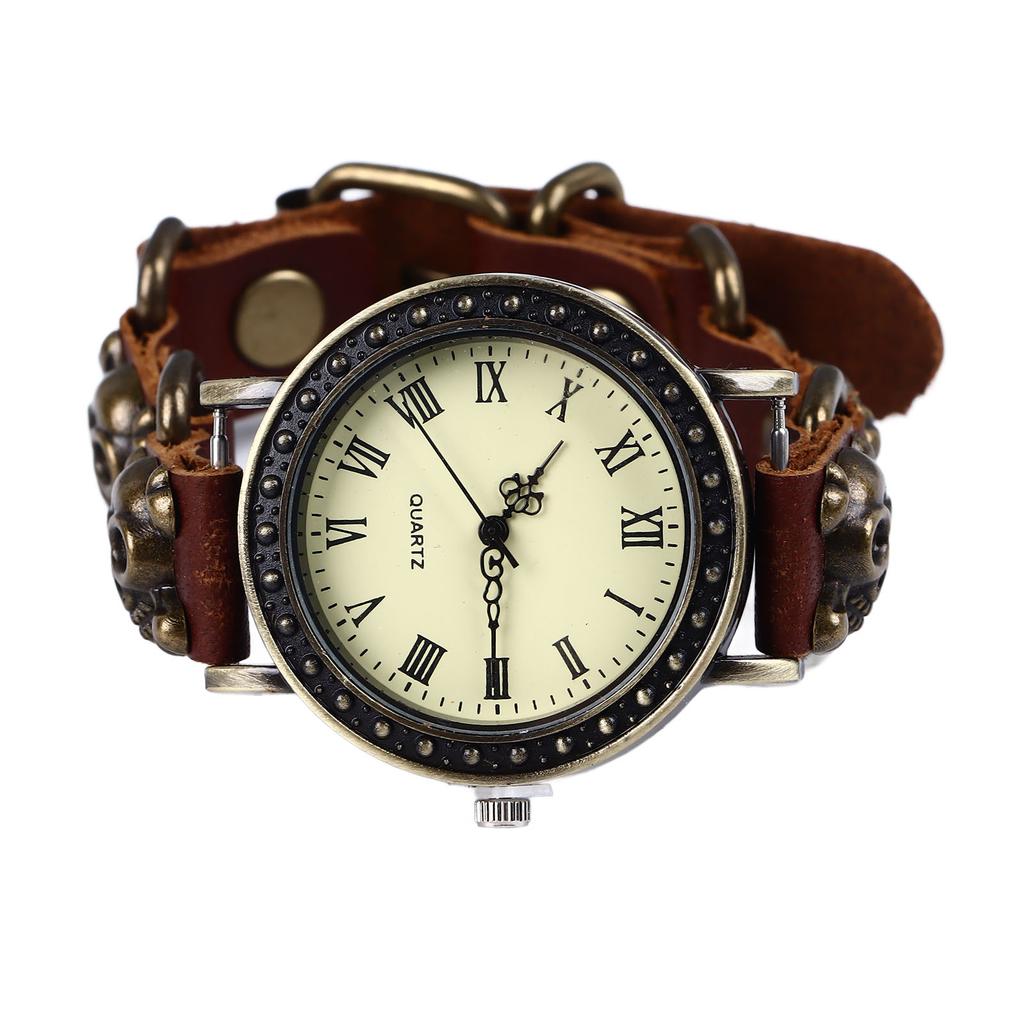 Skull Quartz Wrist Watch Adjustable Quartz Vintage Skull PU Leather Strap Alloy Buckle Leisure Watch for Men Women