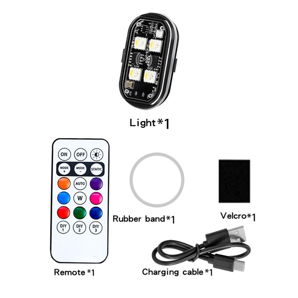 1/2/4PCS Motorcycle Warning Light Strobe Flash RGB LED Decorative Light with Remote Control Rechargeable Motorcycle Accessories