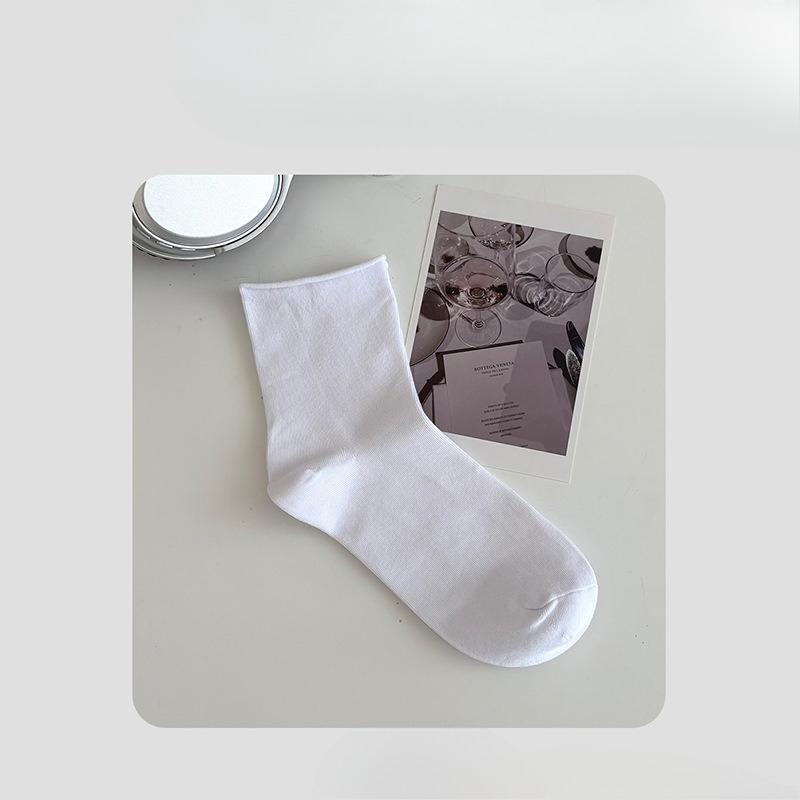 Women's Cotton Socks, Autumn Mid-calf Socks, Rolled-up Socks, Sweat-absorbing, Deodorizing, Antibacterial Pure Cotton Socks