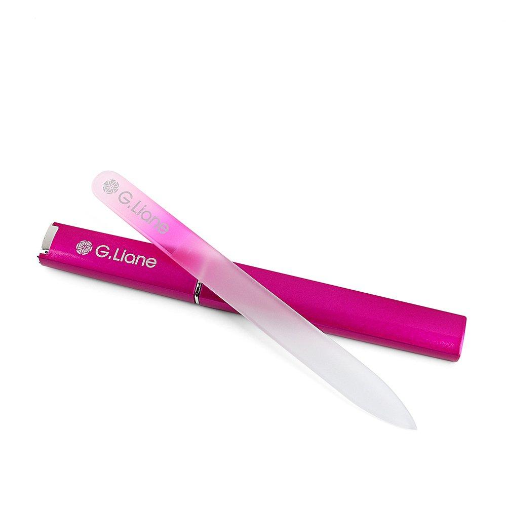 Professional Crystal Glass Nail File with Etched Glass Nail File for Manicure G.Liane Case, Double-Sided (Rainbow Pink)