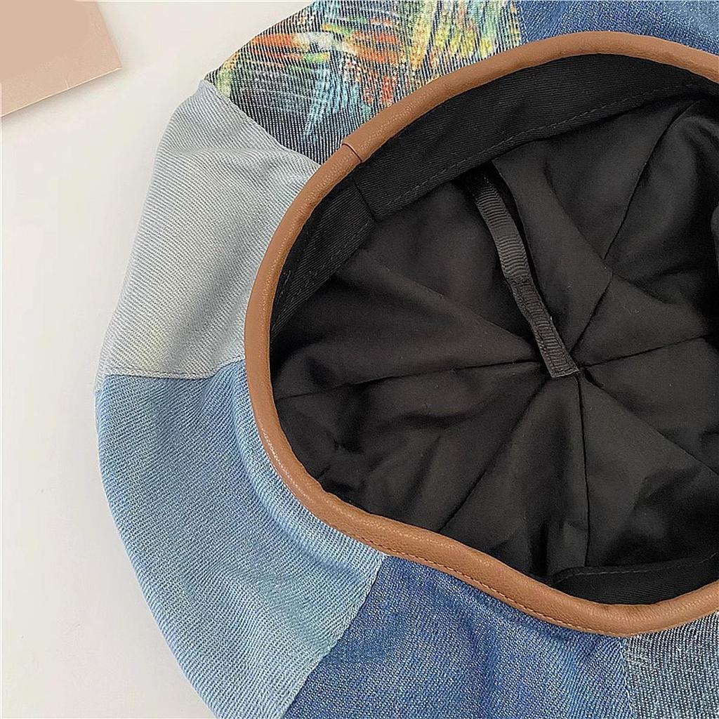 Women Beret Hat Streetwear Fashion Denim Cap for Hiking Traveling Vacation Party
