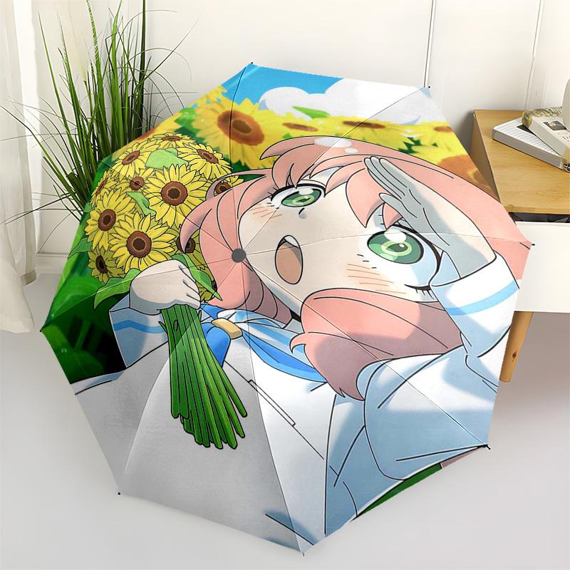 

1pc Sunflower Girl Automatic Opening Umbrella - Portable 3-Fold Design with Iron Frame - Outdoor for Fans, Travelers, Daily Use - Perfect Gift for Ani