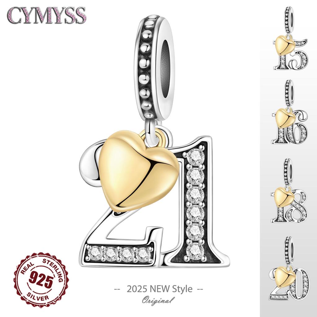 Original 15th 16 18 20 21 Anniversary Birthday Wedding S925 Silver Bead Pendant DIY Jewelry Gifts for Her