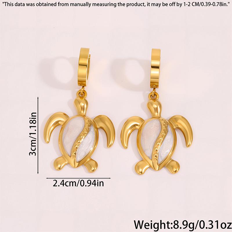 Ocean Style Sea Turtle Enamel Dangle Earrings - Women's Stainless Steel Luxury