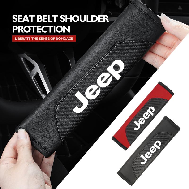 For Jeep Leather Car Safety Seat Belt Strap Shoulder Pad Accessories Cherokee Patriot Liberty Wrangler JK JL Commander