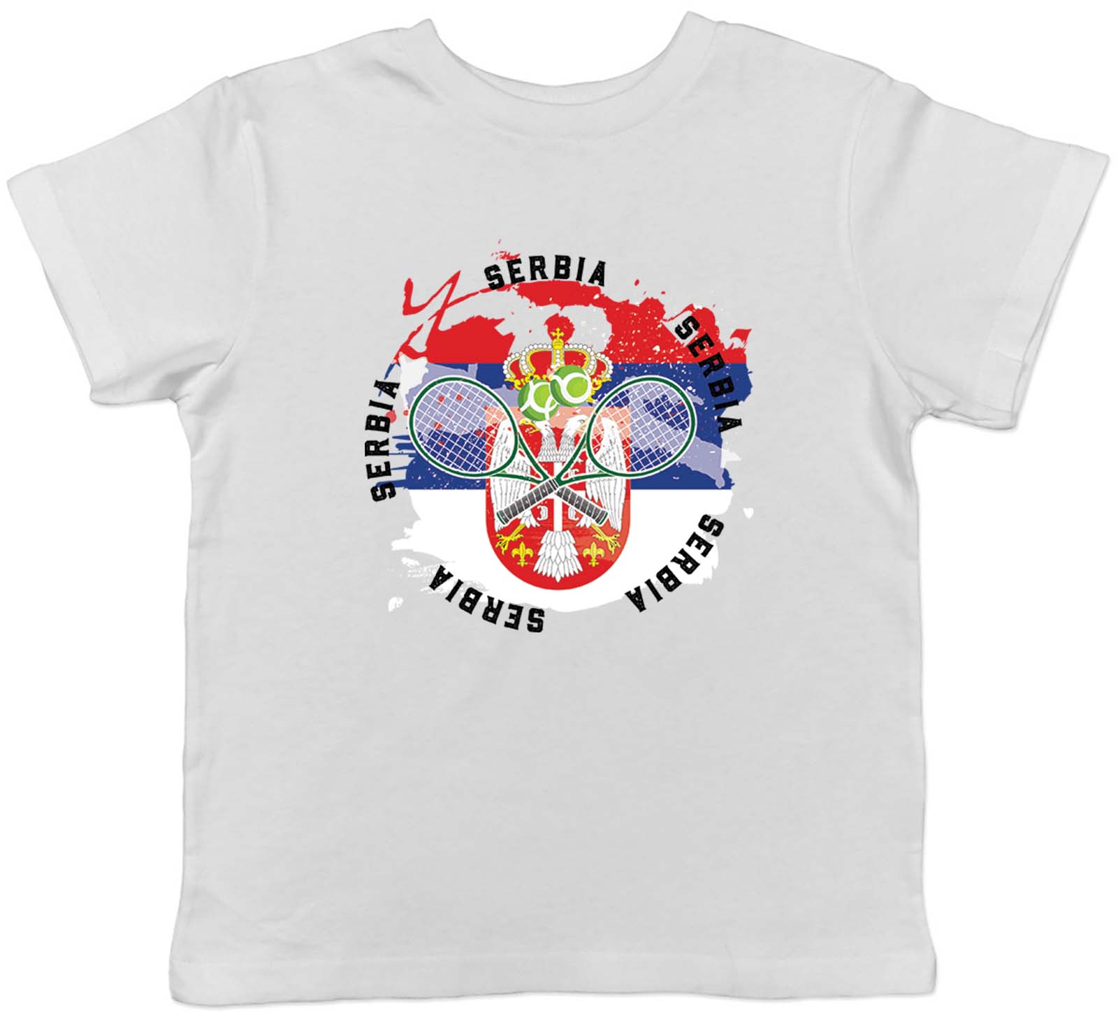 Tennis Sports With Serbia Flag Childrens Kids T-Shirt Boys Girls Gift 140