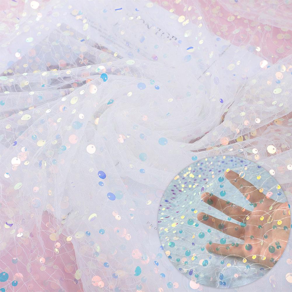 59x17.7in Glitter Multicolor Sequin Mesh Fabric Fashion Embroidery Holographic Material For DIY Wedding Party Dresses Decoration