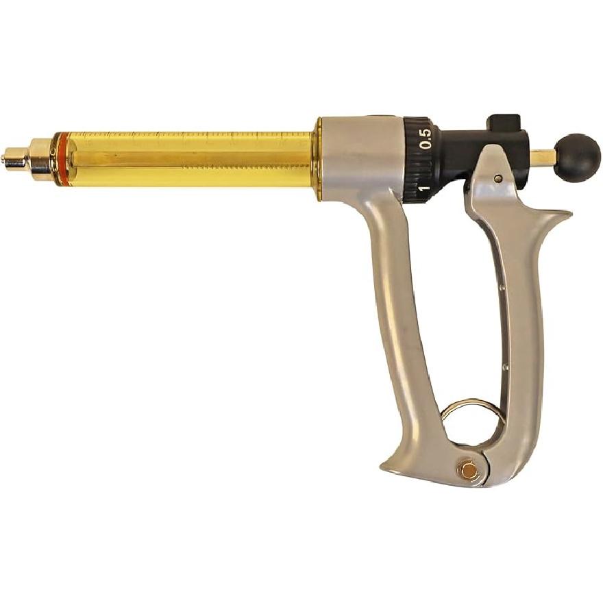 50ML Semi Automatic Livestock Syringe, 5 Gears Adjustable Continuous Repeating Syringe for Farm Ranch Cattle Cow Horse Goat Sheep Hog 25ML