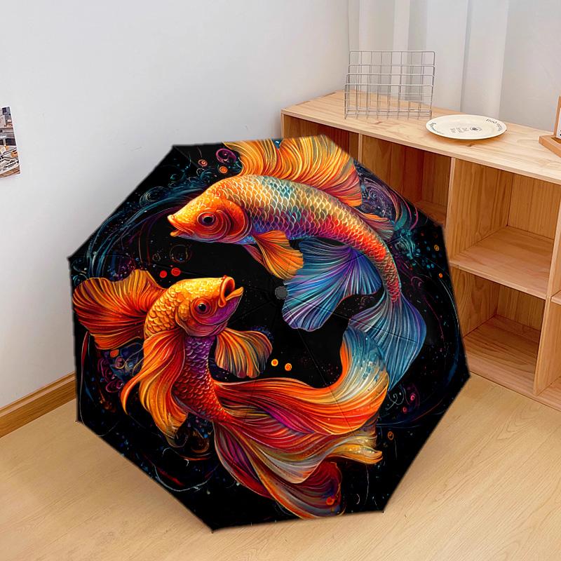 1 PC Automatic Folding Umbrella - Koi Fish Pattern, Portable & Foldable Design with 8 Ribs, Christmas Birthday Gifts
