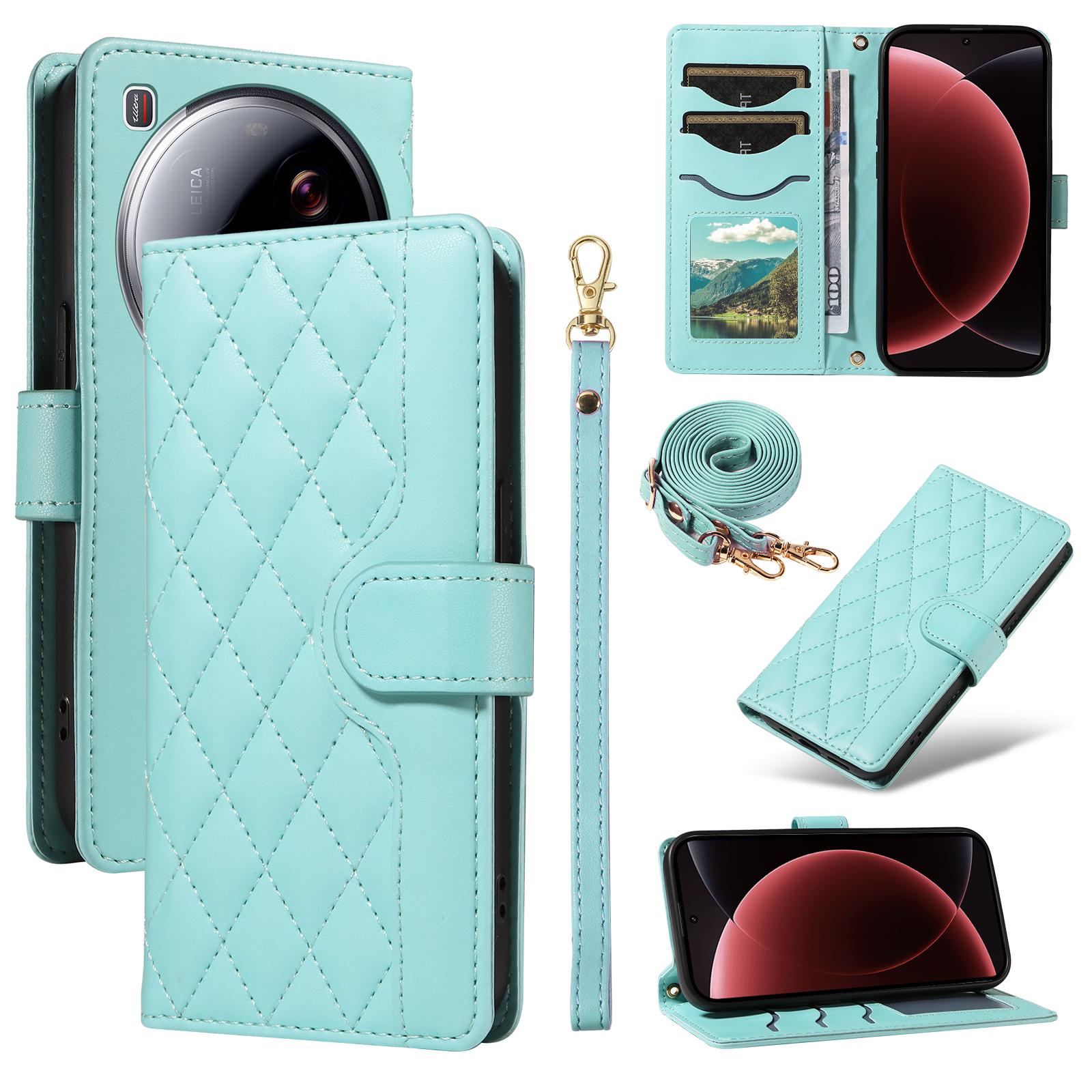 

For Xiaomi 15 Ultra Wallet Case Rhombus Leather Phone Cover with Strap Green