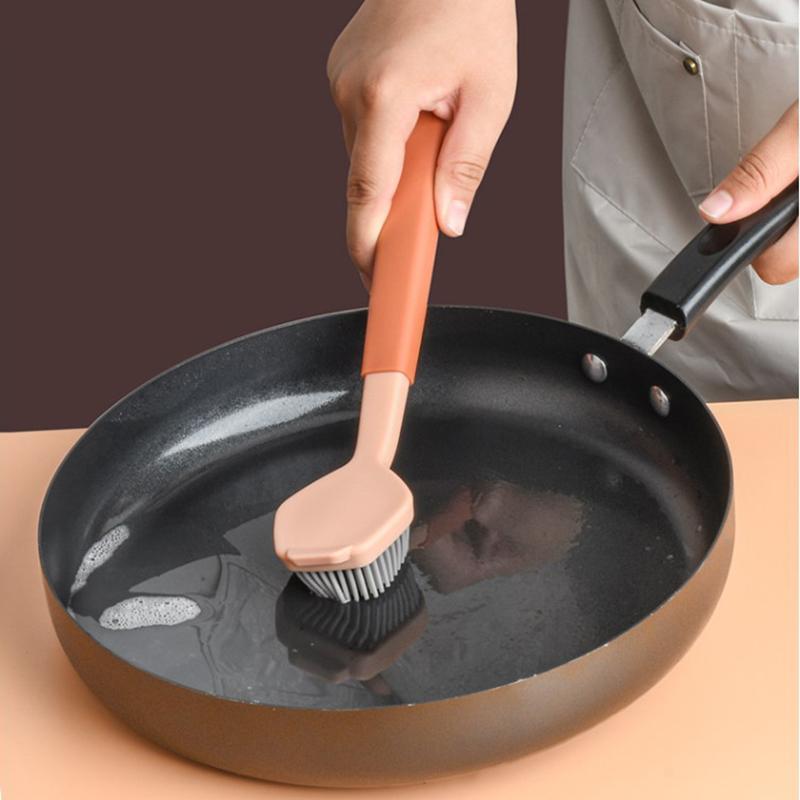 Cleaning Brush Kitchen Soft Plastic Long Handle Silicone Brush Dishes Scrub Pots Brush Decontamination Cleaning Brush