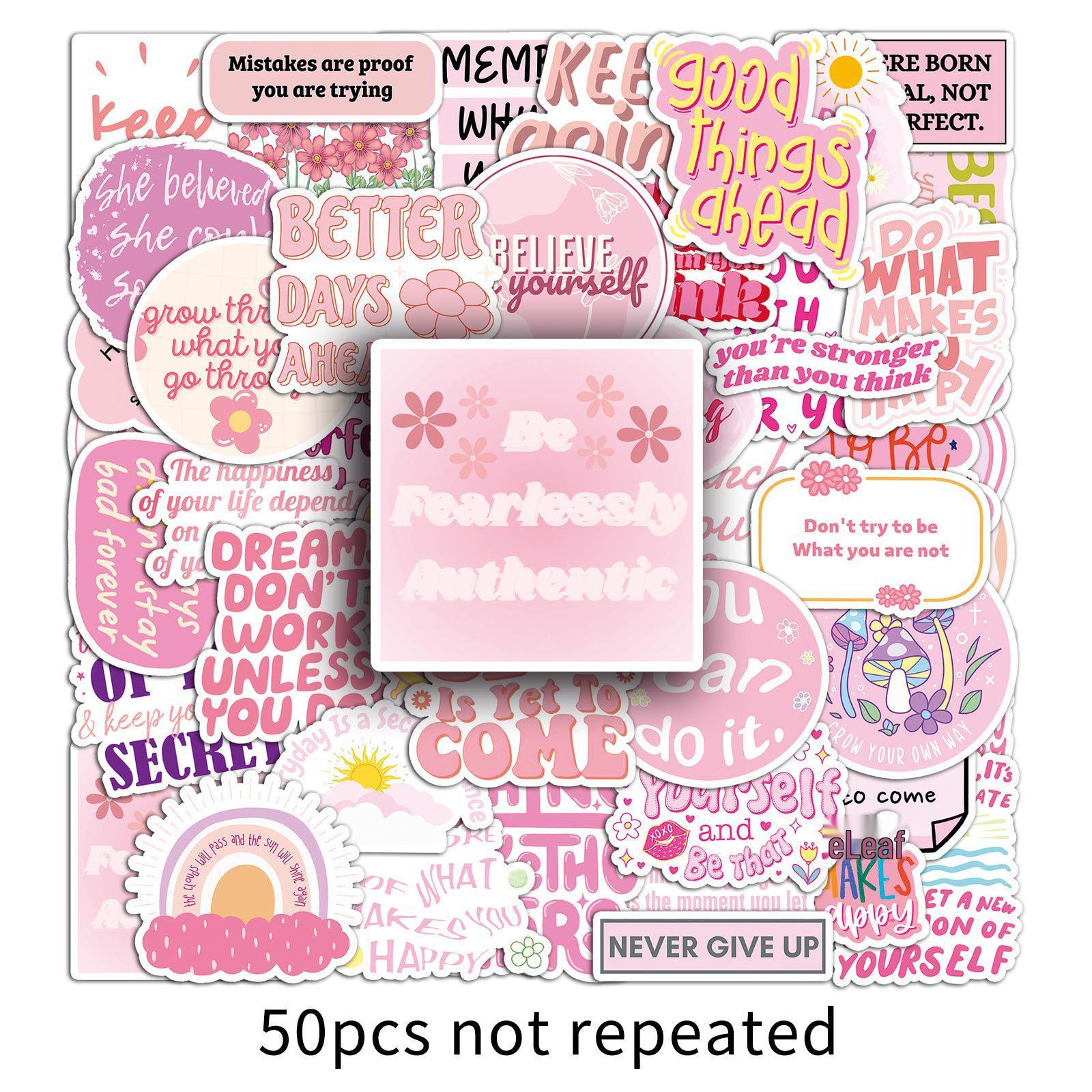 50 Pink Inspirational Graffiti Stickers for Personalizing Suitcases and Phone Cases
