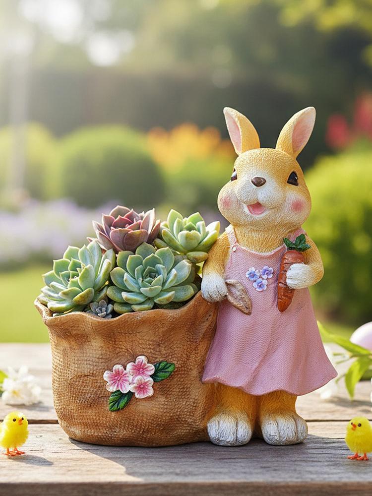 Lustiger Oster-Blumentopf Wiederverwendbar Hase mit Karotte Blumentopf Mehrzweck Cartoon Frühlings-Blumentopf für Zuhause Festival Dekoration