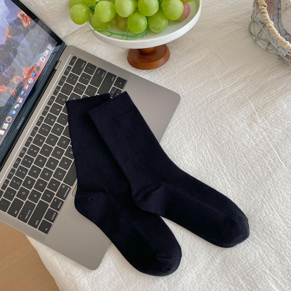 Multi-Color Solid Women's Knee-High Socks Cotton Double-Needle Sweat-Absorbent Socks