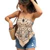 Women’s Sleeveless Ruffled Hem Strapless Top with Printed Pattern Slim Fit Bandana Style Blouse for Casual Wear