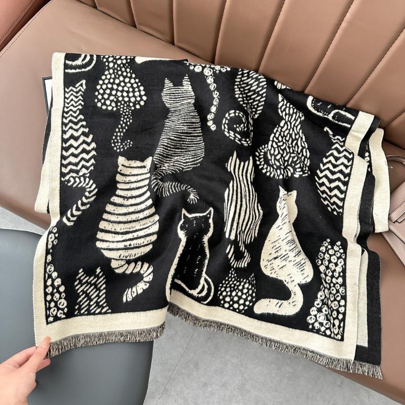 Autumn and winter new cat fashion imitation cashmere scarf women's printing temperament warm scarf air conditioner shawl