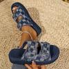 Mode Damenmode Schnallenriemen Denim Karomuster Lässige Flache Slipper 2025 Sommer Offene Zehen Ausgehöhlt Bequem Vielseitige Sandalen