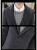 Męski wełniany płaszcz trenczowy slim fit w stylu koreańskim - Średniej długości, modny i przystojny strój jesienno-zimowy
