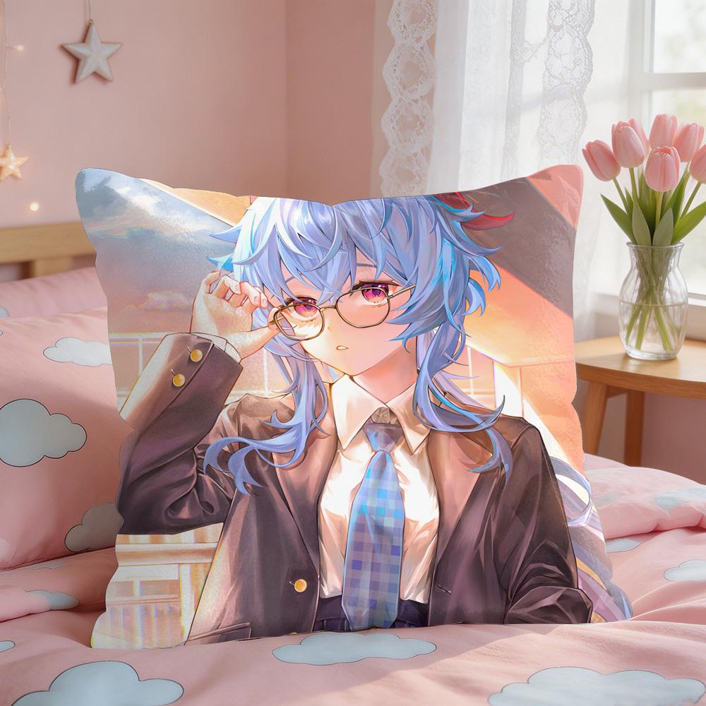 Ganyu Genshin Impact Cushion Cover Square Short Plush Pillow Case Living Room Sofa Home Decor Funda X