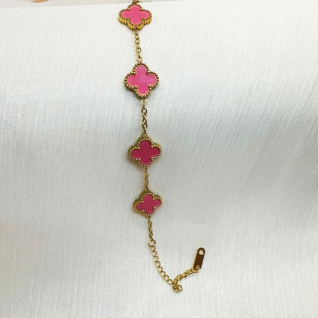 Double Sided Titanium Steel Clover Bracelet Necklace Ring Earrings Women's Non Fading Set Jewelry