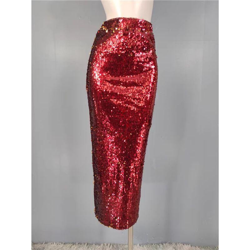 Foreign Trade Order Lu Home High Quality High Waist Slimming Sequins Sheath Gyaru Stage Style Shiny Party Split Skirt