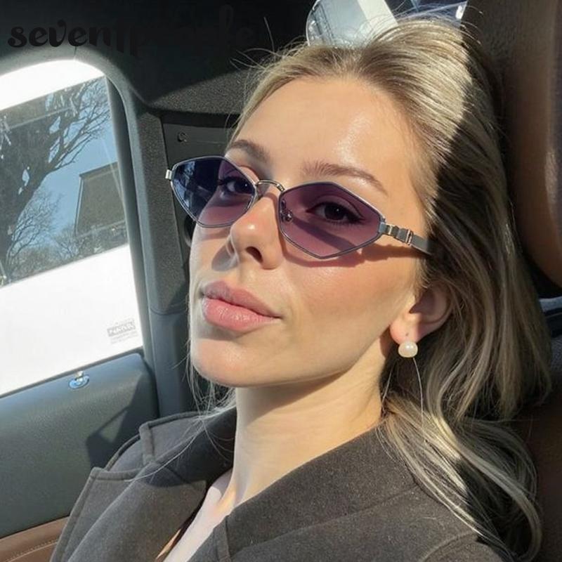 Y2K Punk Small Frame Polygon Sunglasses Women  Luxury Brand Vintage Cat Eye Sunglass Trendy Hexagon Shades For Ladies UV400