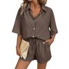 Women's Pajama Set Short Sleeve Striped Printed Two-piece Loungewear  Neck Pajamas Split Shorts Set Soft Sleepwear