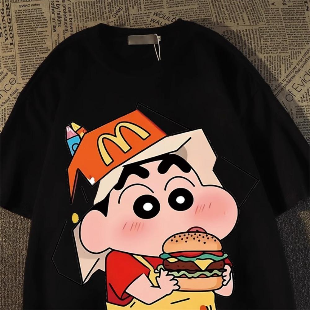 2025 Sommer Mode Crayon Shin Gedrucktes Lässiges Damen T-Shirt Kurzarm Street Y2k Harajuku Lockeres T-Shirt Damen Kawaii Top