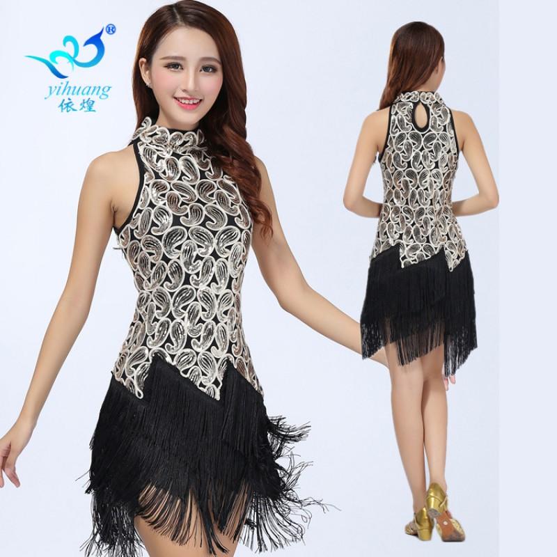 Latin Dance Sequin Fringe Performance Dress Adult Stage Dancewear Women